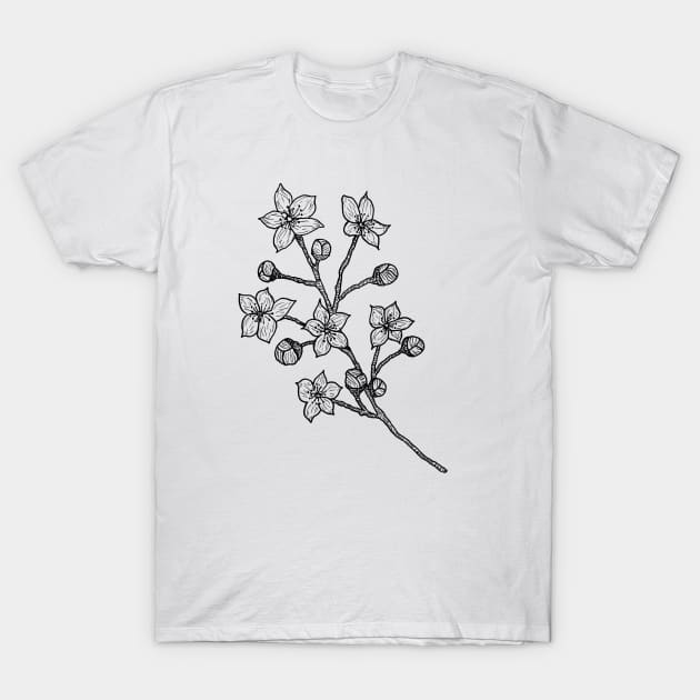 Cherry Blossom Branch-- floral, hand drawn, gifts for plant lovers T-Shirt by Inspirational Koi Fish